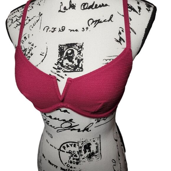 Shade & Shore 34b Magenta Raspberry Swim Bikini Top Underwire Textured - Picture 6 of 10